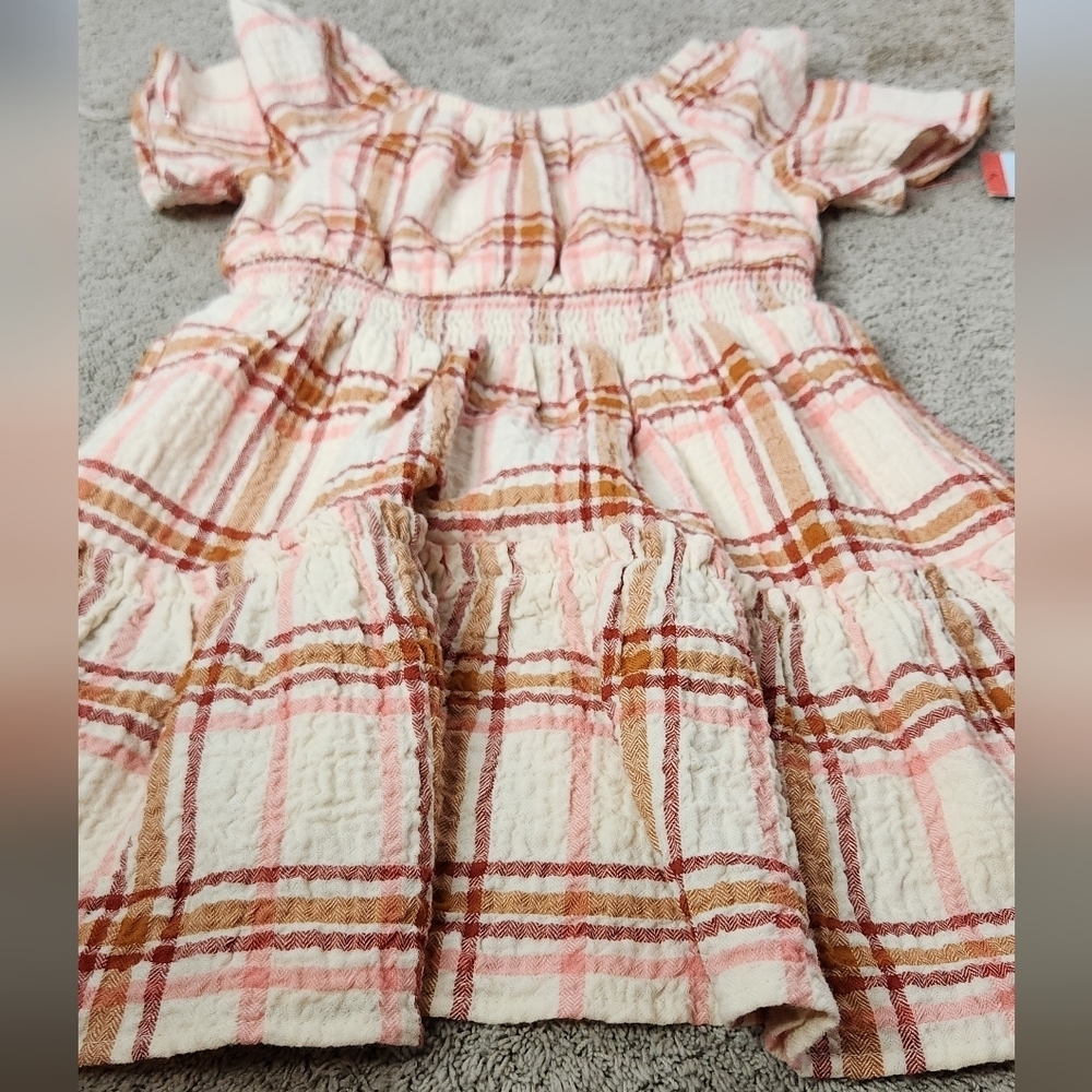 Girls' Short Sleeve Tiered Woven Warm Plaid Dress - Cat & Jack Brown XS - Picture 2 of 10